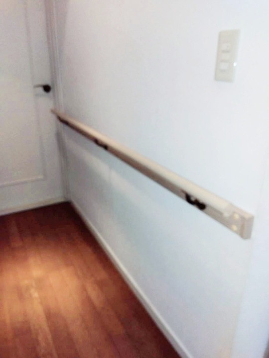 壁側面にも洗面化粧台まで歩きやすく手すりを設置。安心して歩行できるようになりました。